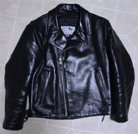 Legendary Black Horse Horsehide Leather Motorcycle Jacket Usa Sz 42