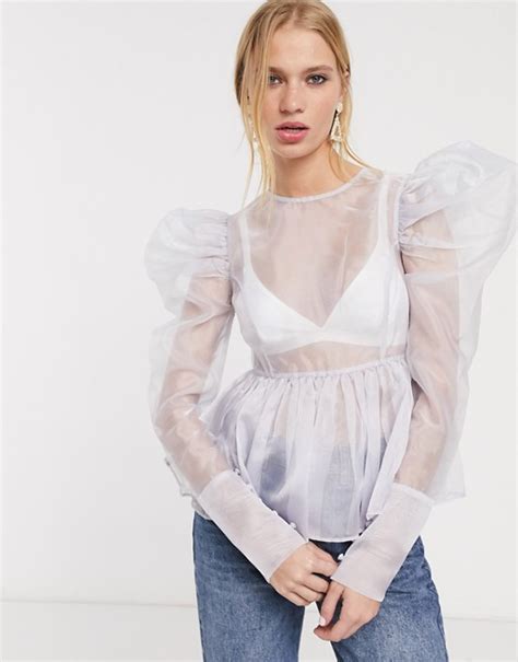 unique 21 sheer organza top with puff sleeves and peplum hem in 2020 organza top