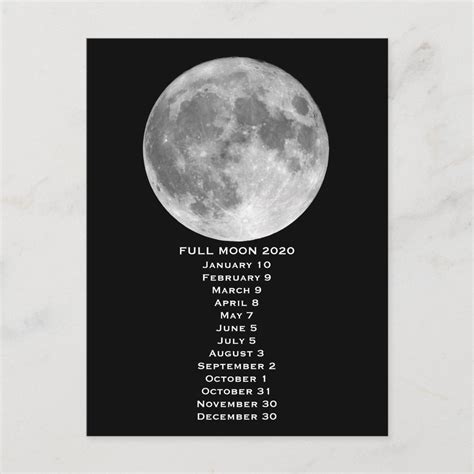 Full Moon Phases Calendar 2020 Postcard Zazzle
