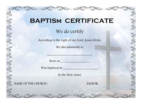 Free Printable Baptism Certificate Templates [pdf Word] Fillable