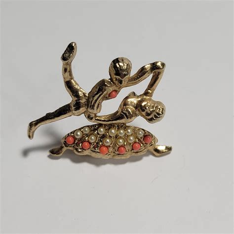50s Dancers Ballroom Figural Pin Etsy Faux Pearl Encrusted Gold