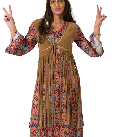 Flower Power Kostüm Damen Hippie Kleid Mit Weste Große Größen
