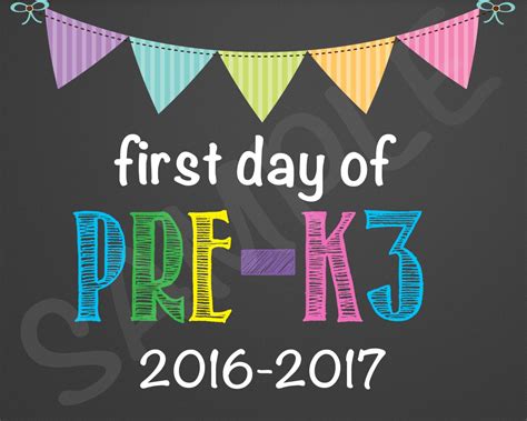 First Day Of Pre K 3 Sign Printable 8x10 By Gabbycatcreations