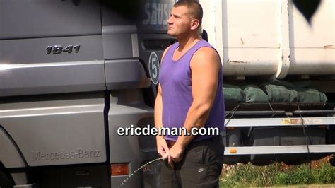 spy cam dude hot trucker stops for a piss