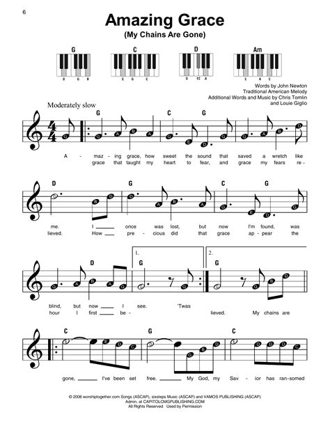 This music will also work on tenor banjo in gdae tuning. Amazing Grace (My Chains Are Gone) Sheet Music | Chris Tomlin | Super Easy Piano