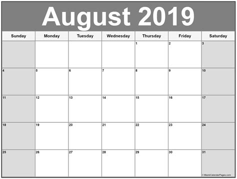 August To December Calendar Template 2019 Example Calendar Printable