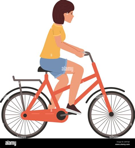 Young Woman Rides A Bicycle Vector Illustration Isolated On White Background Stock Vector Image