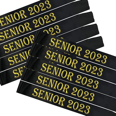 Skjiayee 10 Pack Senior 2023 Sash Black Gold Class Of 2023