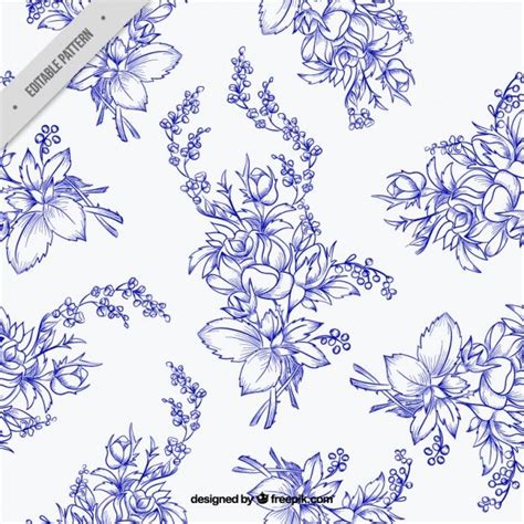 Download Pattern Of Hand Drawn Flowers In Blue Color For Free Hand
