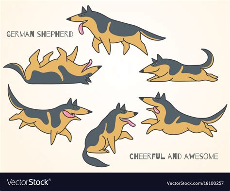 Funny Cute Cartoon German Shepherd Dogs Royalty Free Vector