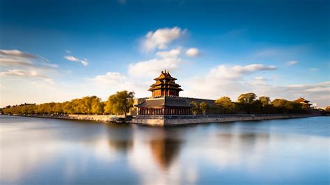 Temple Beijing River Landscape Sky Shadow Reflection Long