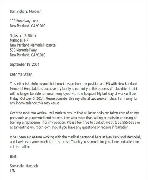 Resignation Letter Due To Relocation Template 7 Free Word Pdf