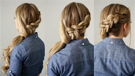 Compatible with ponytail with bangs and braids. Side-swept Dutch Braid Ponytail | Missy Sue - YouTube