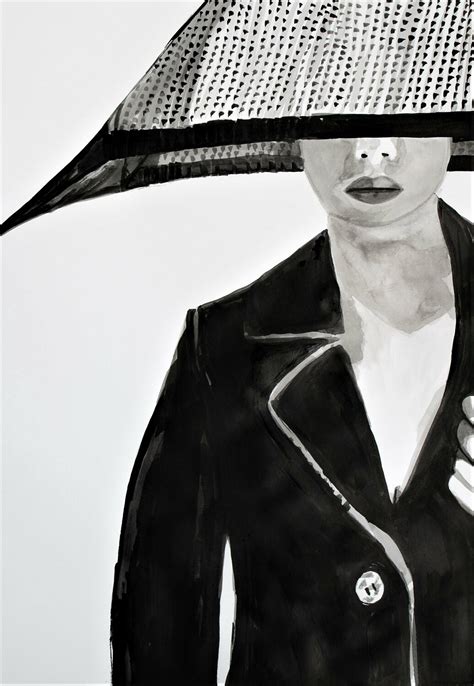 Lady With Umbrella 70 X 50 Cm By Alexandra Djokic 2020 Drawing