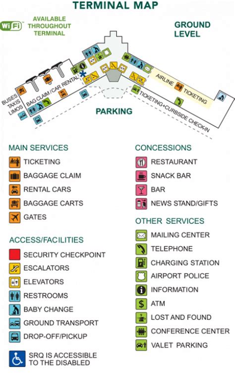 Sarasota Bradenton Airport Map Srq Printable Terminal Maps Shops