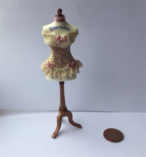 handmade 1 12 scale dollhouse miniature ladies pink bead detail cream lace miniature corset on