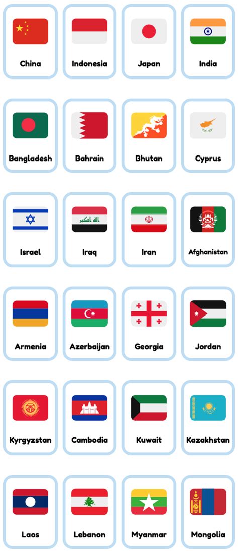 33 Free Asian Countries Printable English Flashcards Made From Emoji