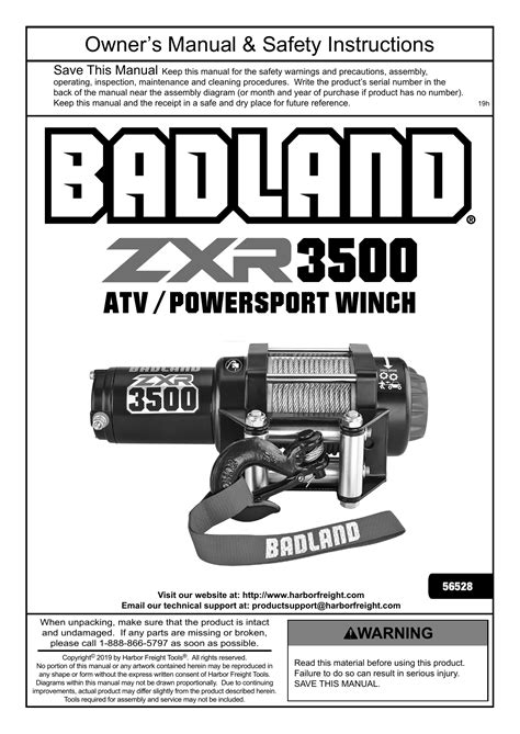 HARBOR FREIGHT 56259 ZXR 3500 ATV/Powersport Winch Owner's, 44% OFF