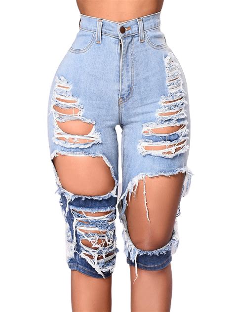 Female Ripped Jeans Fashionable High Waist Jeans Close Fitting Pants For Women S M L Xl Xxl