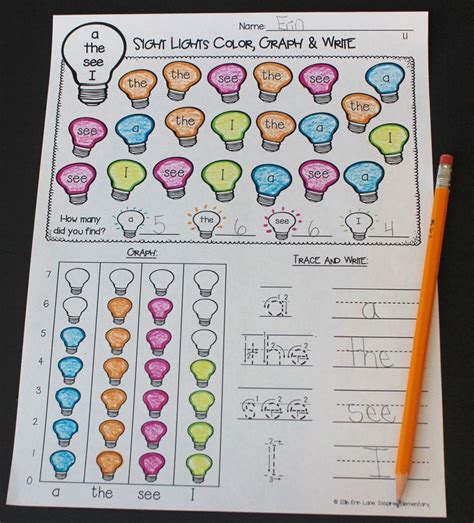 Sight Word Graphing Color Graph And Write First Grade Words First