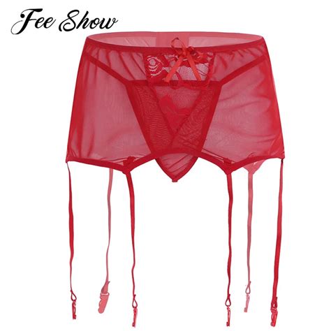 buy new arrival women elastic high waisted lace flower hollow garters panty