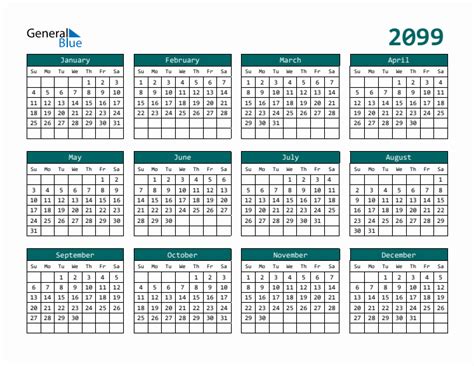 Free 2099 Calendars In Pdf Word Excel