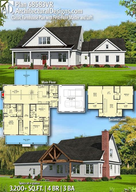 Plan 68583vr Classic Farmhouse Plan With First Floor Master And Loft