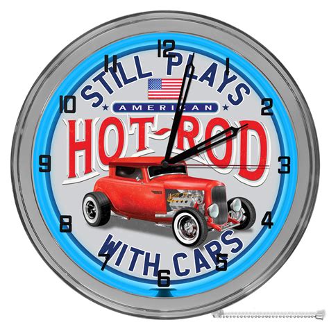 American Hot Rod 16 Blue Neon Wall Garage Clock