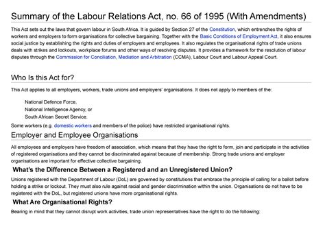 Labour Relations Act Summary Of The Labour Relations Act No 66 Of