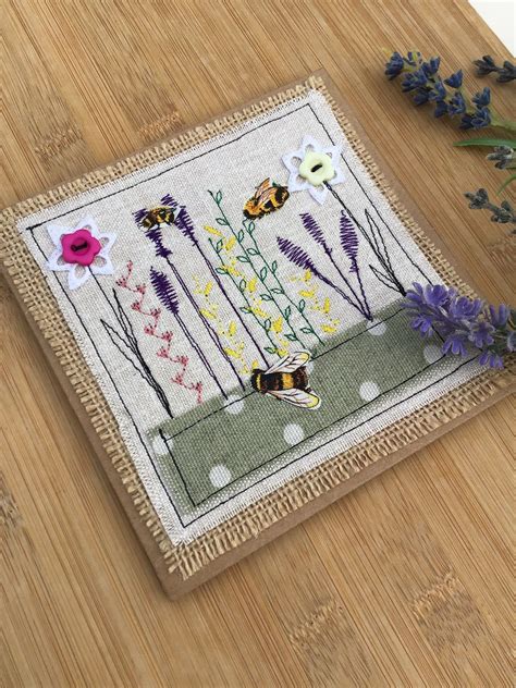 Wildflower And Bee Card Embroidered Card For Her Greetings Etsy Uk