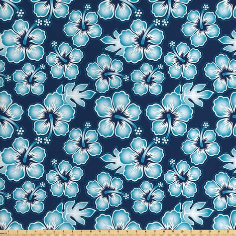 Navy Fabric By The Yard Hibiscus Hawaiian Tropical Island Flowers
