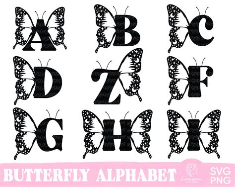 Butterfly Monogram Alphabet Svg Alphabet Svg Butterfly Etsy