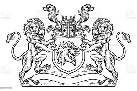 Lions Crest Shield Coat Of Arms Heraldic Emblem Stock Illustration