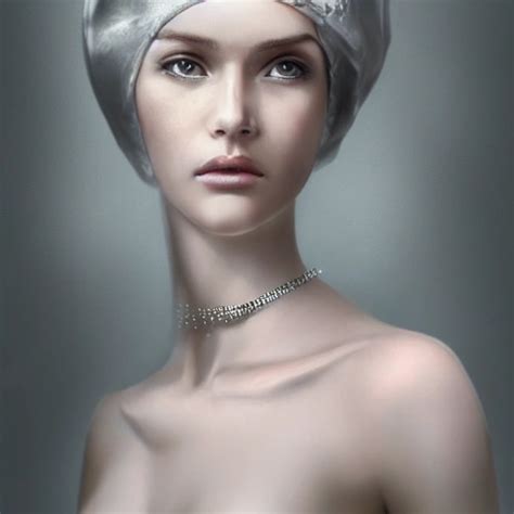 Hyper Realistic Portrait Of Sexy Girl Having A Feather Cap A C