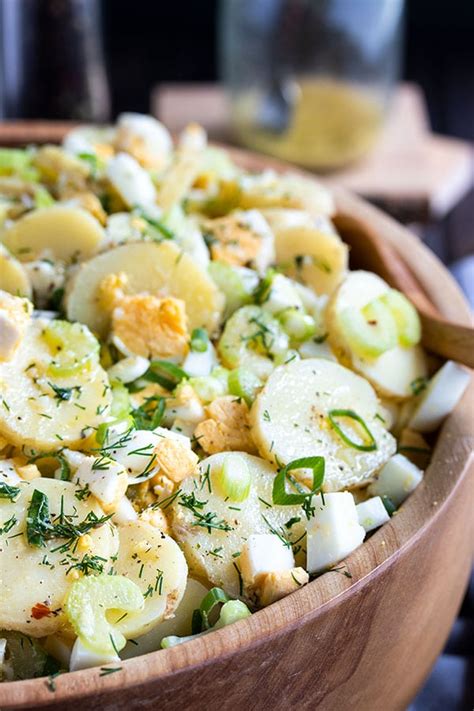 Salads can be an entree or side dish that is prepared and composed of a mixture of ingredients, and intended to be eaten cold. No Mayo Potato Salad Recipe with Dill Dressing - Cooks with Cocktails