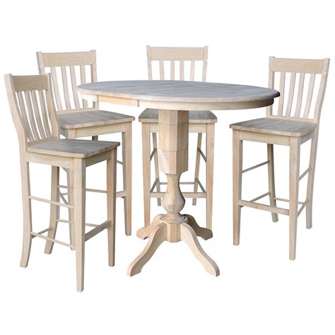 36 Round Bar Height Table With 12 Leaf And 4 Café Stools Unfinished