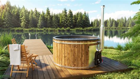 Wood Fired Hot Tub with Internal Heater and Fiberglass Lining.