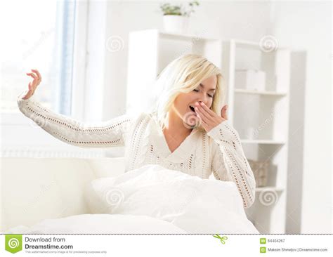 Beautiful Yawning Woman Just After Waking Up Stock Image Image Of