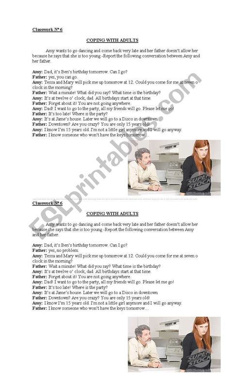 Reported Speech Dialogue Father Aguing With Daughter Esl Worksheet