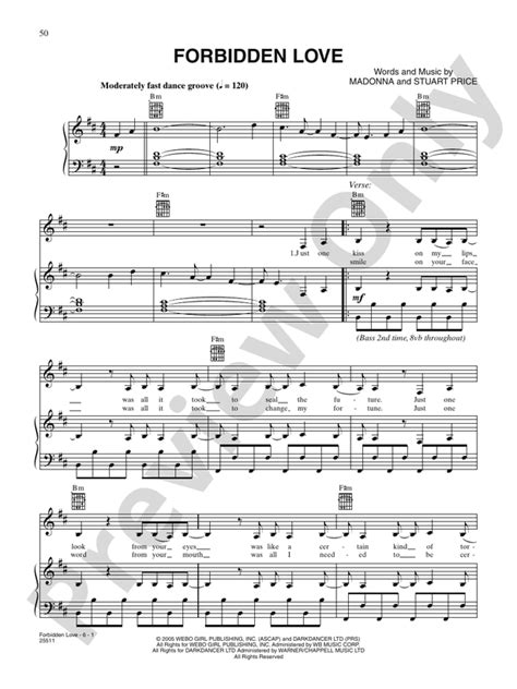 Forbidden Love Pianovocalchords Madonna Digital Sheet Music Download
