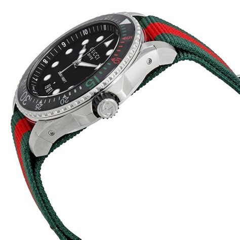 Gucci Mens Swiss Made Quartz Nylon Strap Black Dial 45mm Watch