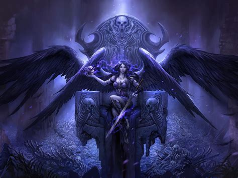 Download Wallpaper X Black Angel Sitting On Throne Fantasy Artwork Standard