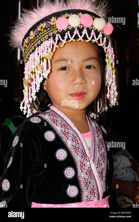 Portrait Of A Hmong Girl Wearing Traditional Clothes In Ban Pha Nok Kok