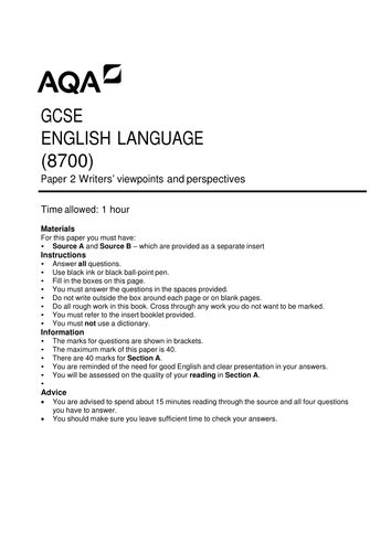 Aqa english language paper 2 question 5 examples. Section A of the AQA GCSE English Language Paper 2 ...
