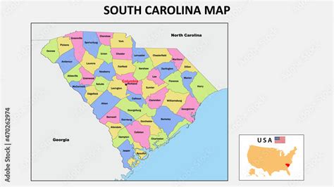 Fototapeta mapa świata dla dzieci South Carolina Map State and