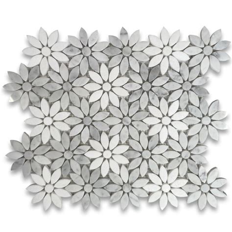 carrara white and thassos marble daisy flower mosaic tile polished stone center online