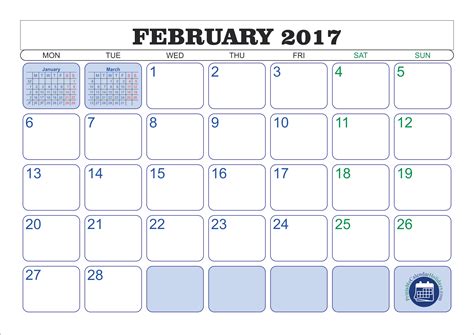 February 2017 Printable Calendar Printable Calendar Template 2020 2021