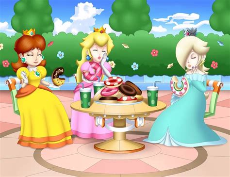 Three Princesses Sitting At A Table Eating Donuts And Drinking Tea In The Park