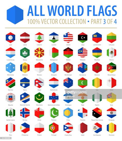 World Flags Vector Hexagon Flat Icons Part 3 Of 4 High Res Vector
