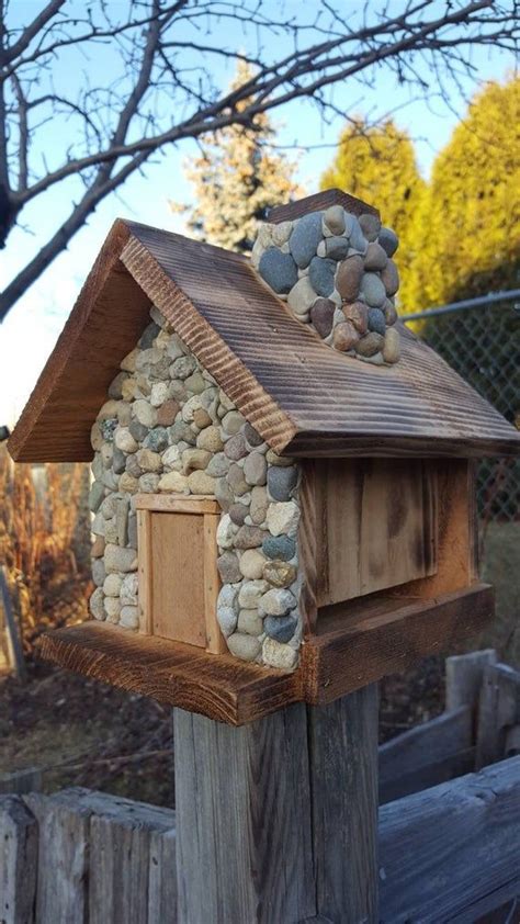 Bird Feeder Rustic Cabin Style With Stones Covering Front Etsy